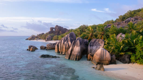 istock Beautiful landscape at Anse Source d'Argent beach on La Digue in the Seychelles 1346186521