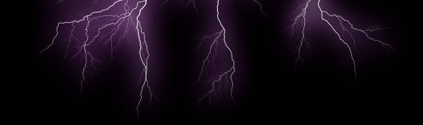 istock Lightning bolts isolated on black background. Thunder electric strike. Thunderstorm and lightning 1346187125