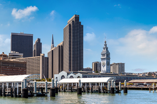 Aerial view of Downtown San Francisco skyline on a sunny day, California