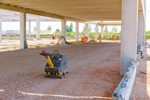 used rammer standing at building site - jumping jack compactor imagens e fotografias de stock