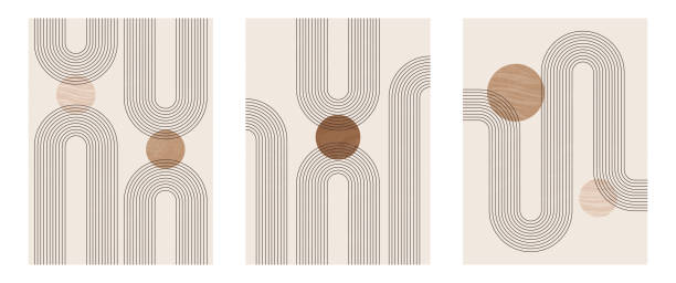 ilustrações de stock, clip art, desenhos animados e ícones de set of mid century modern minimalist art print with organic natural shape - beige background ilustrações