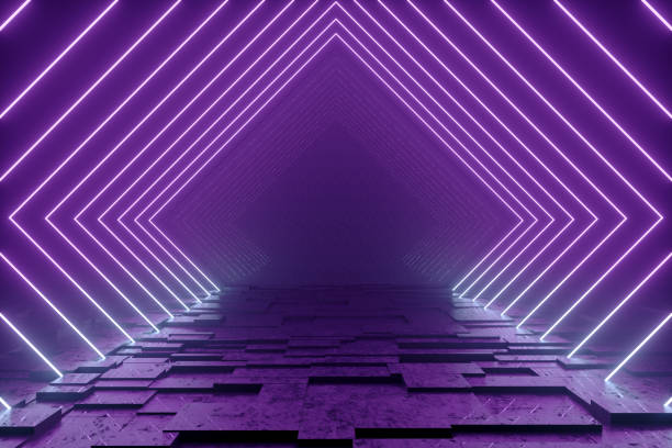 istock Ultraviolet Neon Laser Glowing Light Tunnel, Abstract 3D Background 1346193715