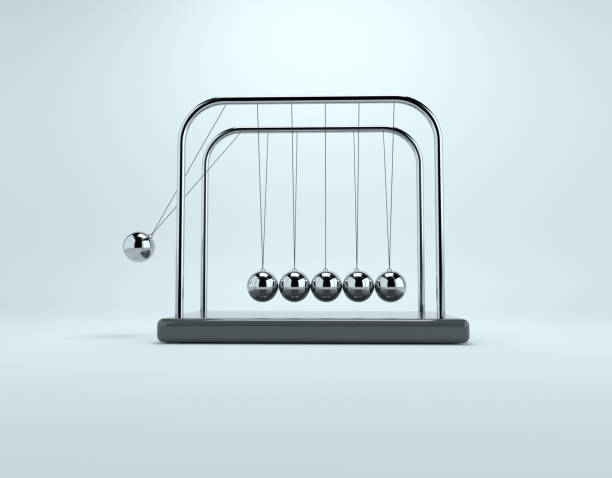 le berceau de newton sur fond blanc. ceci est une illustration de rendu 3d - impact pendulum sphere newtons cradle photos et images de collection