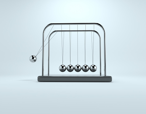 Newton's cradle on white background. This is a 3d render illustration