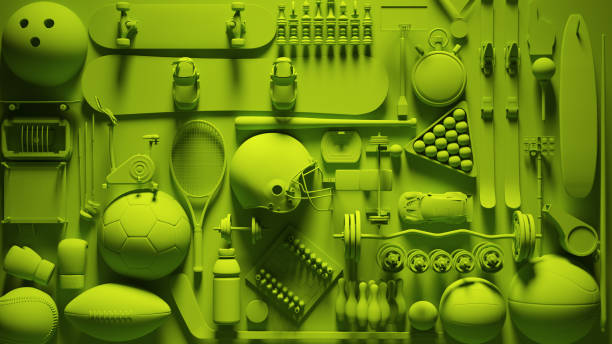 attività di collage di attrezzature da parete sportive vibranti verdi - attrezzatura sportiva foto e immagini stock