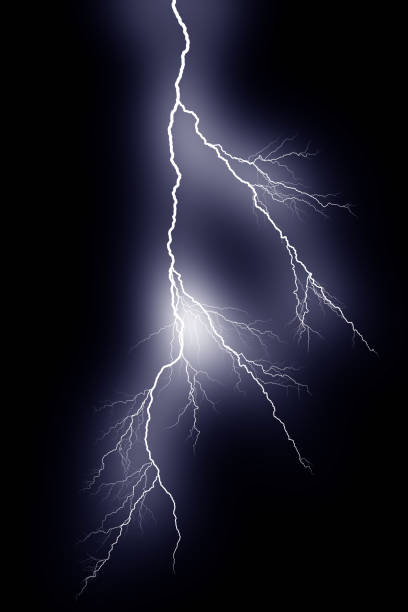 istock Lightning bolts isolated on black background. Thunder electric strike. Thunderstorm and lightning 1346198456