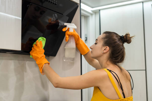 istock Beautiful woman cleaning her kitchen hood from dust 1346198766
