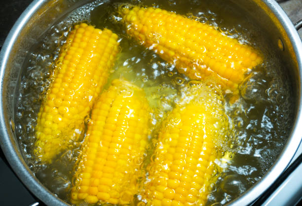 istock Sweet Corn cobs boiling in hot water in the pot. 1346198811