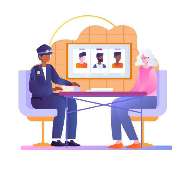 stockillustraties, clipart, cartoons en iconen met victim woman at detective concept - achterdocht fotos