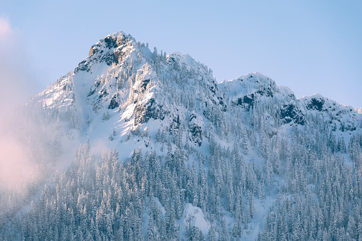 Snow blankets the mountains in Mount Baker-Snoqualmie National Forest.