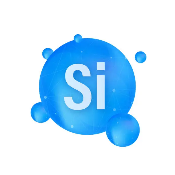 Vector illustration of Mineral Si Silicium blue shining pill capsule icon. Substance For Beauty. Silicium Mineral Complex.