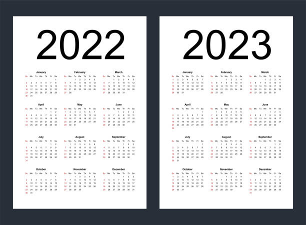 ilustraciones, imágenes clip art, dibujos animados e iconos de stock de calendarios vectoriales editables simples para el año 2022, 2023. la semana comienza a partir del domingo. vertical. - acontecimiento anual