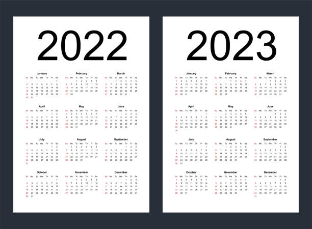ilustrações, clipart, desenhos animados e ícones de calendários de vetores editáveis simples para o ano de 2022, 2023. a semana começa a partir de domingo. vertical. - monthly