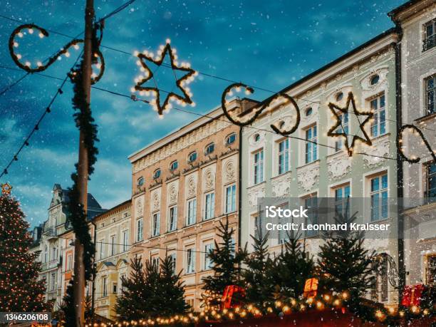 Romantic Christmas Market In The Small Town Of Rosenheim In Upper Bavaria Stock Photo - Download Image Now