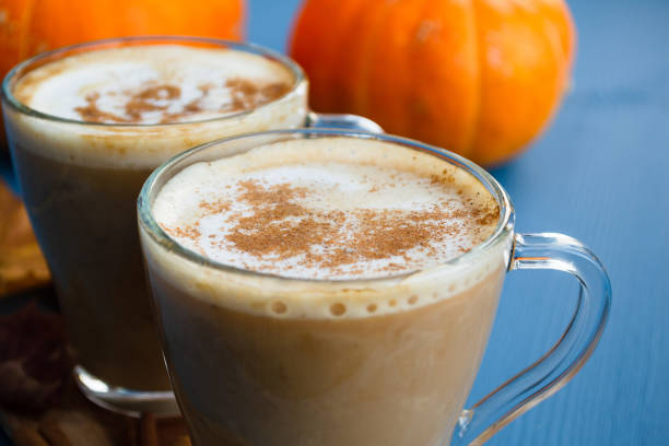 istock Autumn hot drink on blue wooden table 1346207436
