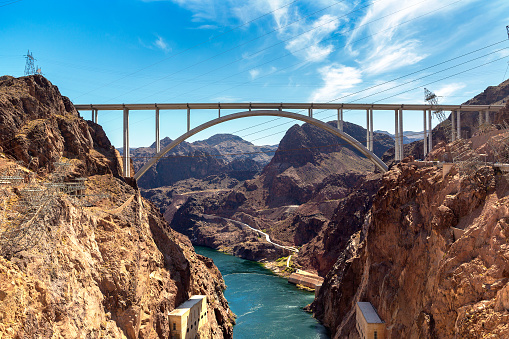 Mike O'Callaghan–Pat Tillman memorial bridge in Colorado river at Nevada and Arizona border, USA