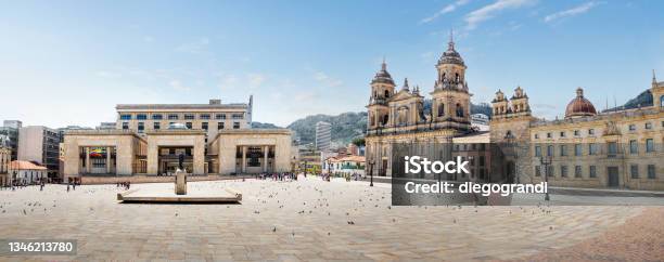 Panoramic View Of Bolivar Square With The Cathedral And The Colombian Palace Of Justice Bogota Colombia Stock Photo - Download Image Now