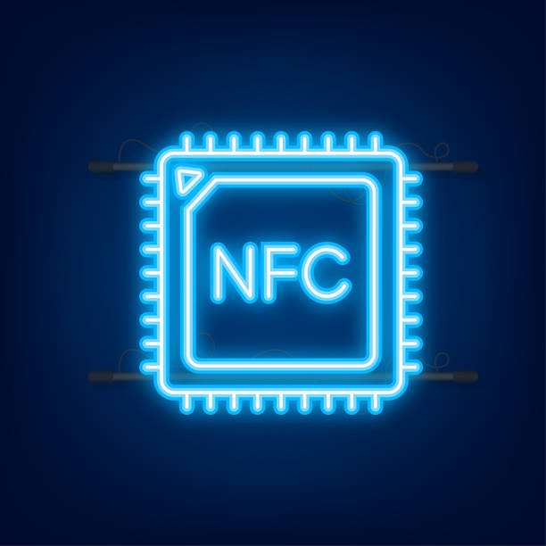 illustrations, cliparts, dessins animés et icônes de logo de l’enseigne de paiement sans fil sans contact. technologie nfc. illustration vectorielle. icône néon - 13431