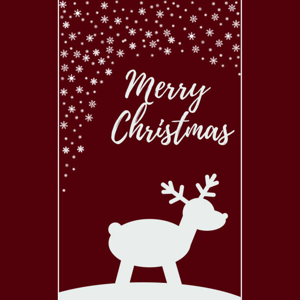 istock Merry Christmas greeting card with cute deer and snowflakes on a red background. Poster, background, postcard 1346215326