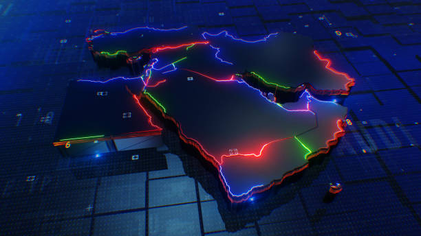 middle east map digital - oriente médio imagens e fotografias de stock