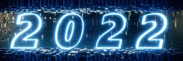 istock Abstract futuristic background with the inscription 2022. Network and communication. 3D visualization 1346217806