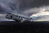old plane wreck at sunrise