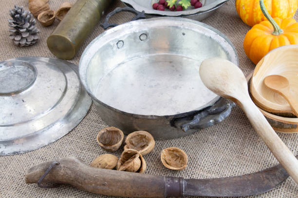 istock old plate, spoon, retro accessories on the table 1346223121
