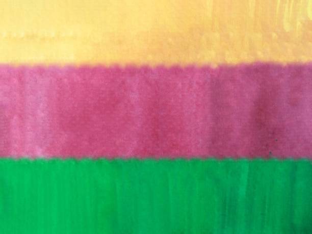 istock Abstract three tone (orange, red, green) line acrylic painted background. Modern artwork. Brush stroked painting. Acrylic colorful backdrop hand drawn painting on paper with copy space. - Illustration. 1346223133