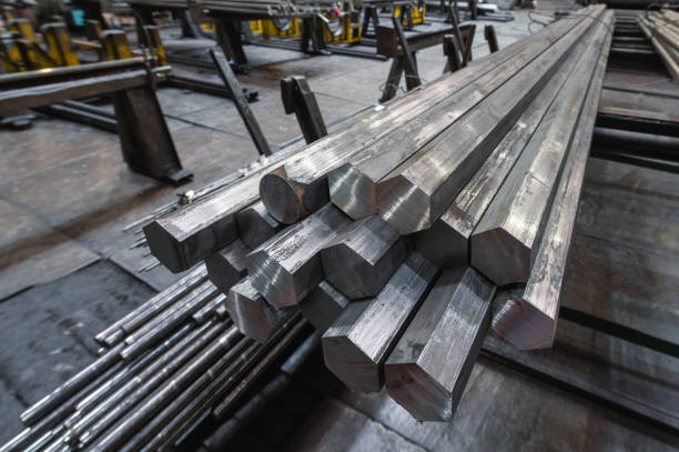 istock A bundle of hexagonal metal bars, steel mill products 1346226049