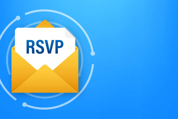 rsvp-mail-symbol. bitte antworten sie auf das lineare e-mail-zeichen. vektor-stock-illustration. - party hat silhouette symbol computer icon stock-grafiken, -clipart, -cartoons und -symbole