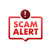 istock Banner with red scam alert. Attention sign. Cyber security icon. Caution warning sign sticker. Flat warning symbol. Vector stock illustration. 1346226296