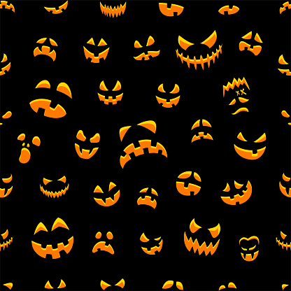 Halloween Faces Seamless Pattern.