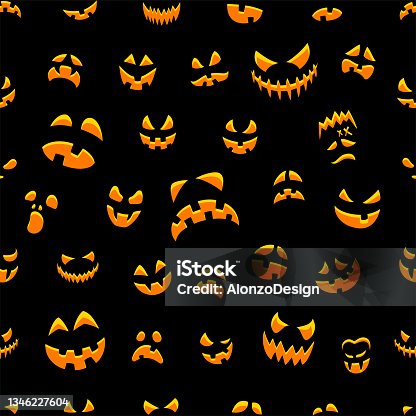 istock Halloween Faces Seamless Pattern. 1346227604