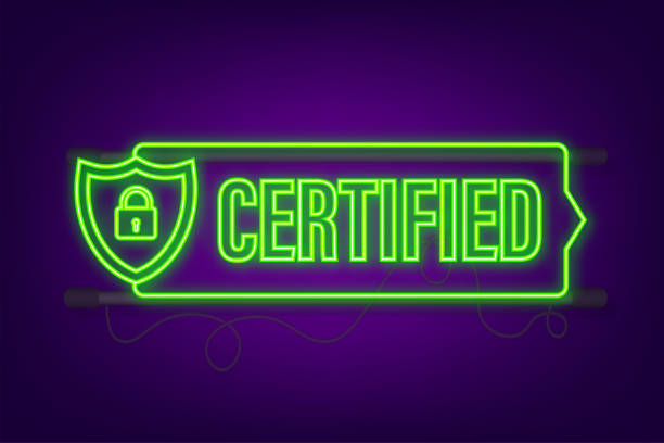 ilustrações, clipart, desenhos animados e ícones de vetor de selo certificado isolado em fundo branco. ícone neon - premium security healthcare and medicine elegance