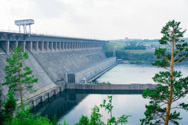 istock Large hydroelectric power plant in the riverbed. Alternative renewable energy source 1346231321