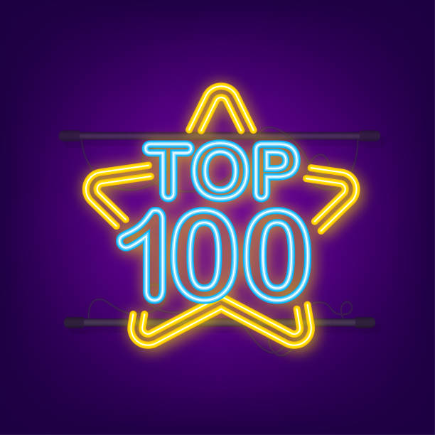 ilustrações de stock, clip art, desenhos animados e ícones de top 100 - top ten gold with blue neon label on black background. vector illustration - 13520