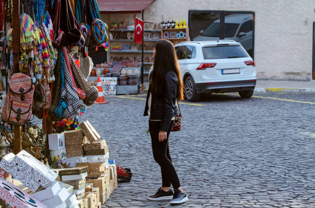 girl walking around the historical bazaar at Cappadocia