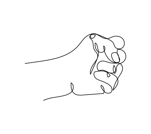 Fist gesture one line art. Continuous line drawing of gesture, hand, obscene gesture, threat, strength. Fist gesture one line art. Continuous line drawing of gesture, hand, obscene gesture, threat, strength. Hand drawn vector illustration. one man only stock illustrations