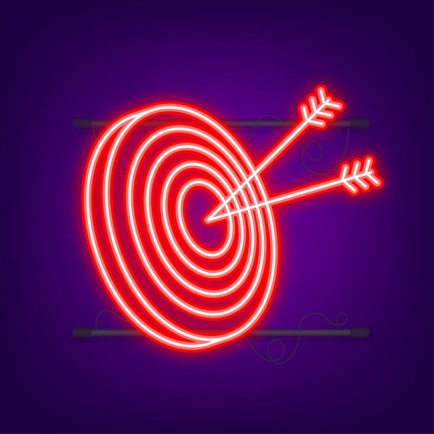 istock Target with an arrow icon concept market goal. Neon icon. Vector illustration 1346239446