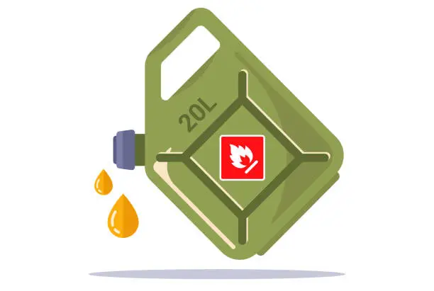 Vector illustration of red iron canister with yellow gasoline