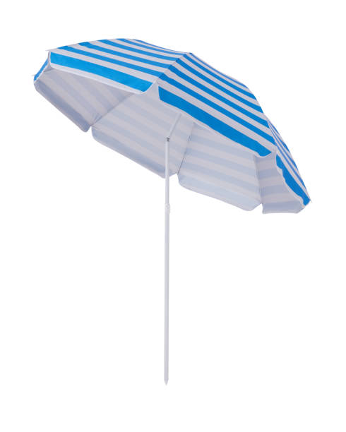 istock Blue beach umbrella parasol isolated on white background 1346243108