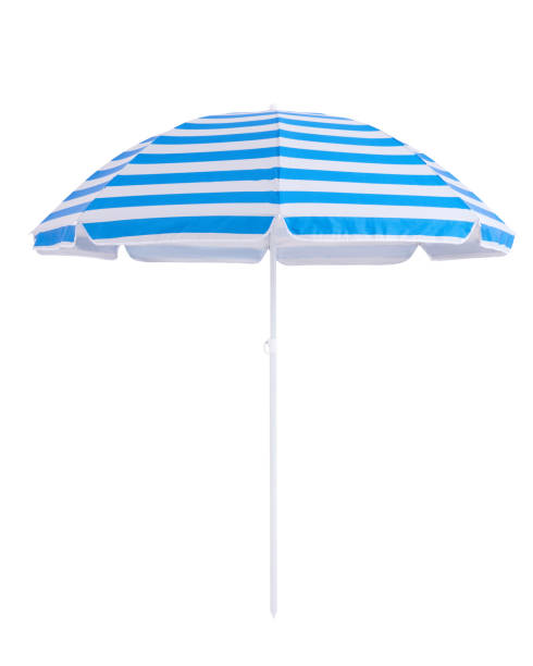 istock Blue beach umbrella parasol isolated on white background 1346243109