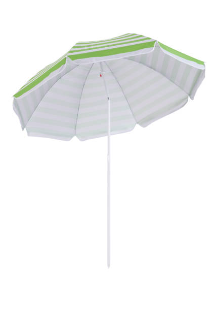 istock Green beach umbrella parasol isolated on white background 1346243112