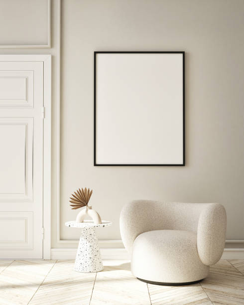 istock mock up poster frame in modern interior background, living room, Scandinavian style, 3D render, 3D illustration 1346243552