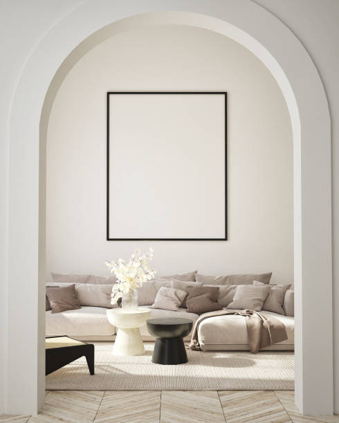 istock mock up poster frame in modern interior background, living room, Scandinavian style, 3D render, 3D illustration 1346243554
