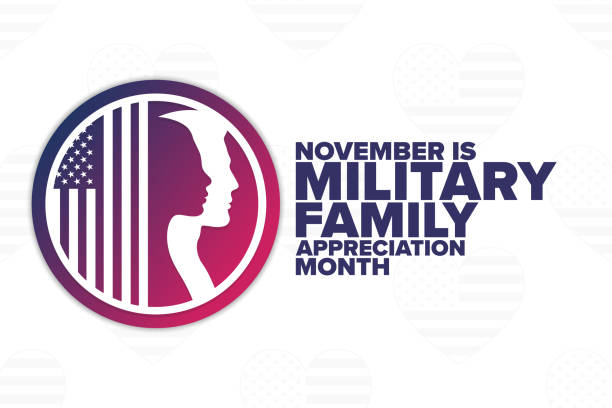 November is Military Family Appreciation Month. Holiday concept. Template for background, banner, card, poster with text inscription. Vector EPS10 illustration. November is Military Family Appreciation Month. Holiday concept. Template for background, banner, card, poster with text inscription. Vector EPS10 illustration military family stock illustrations