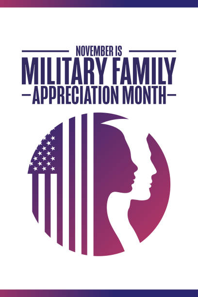November is Military Family Appreciation Month. Holiday concept. Template for background, banner, card, poster with text inscription. Vector EPS10 illustration. November is Military Family Appreciation Month. Holiday concept. Template for background, banner, card, poster with text inscription. Vector EPS10 illustration military family stock illustrations