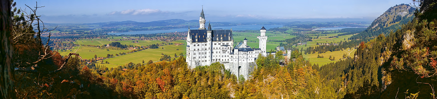 Neuschwanstein Castle, Germany - 10/04 2014: view of world popular Neuschwanstein Castle in Bavaria