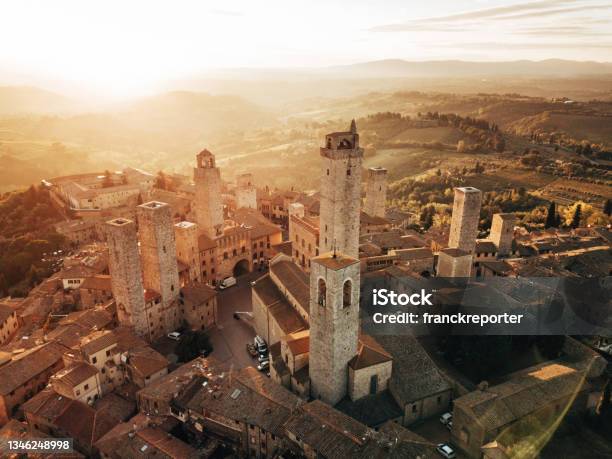 San Gimignano Aerial View Stock Photo - Download Image Now - Tuscany, San Gimignano, Tourism