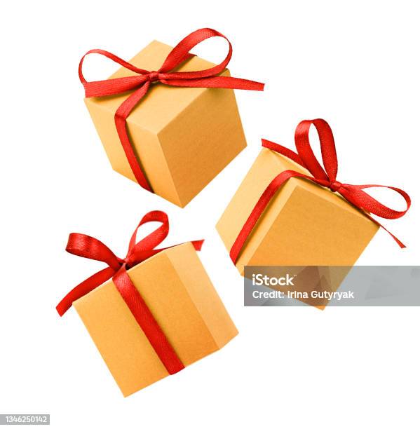 Three Gifts Stock Photo - Download Image Now - Gift, Levitation, Wrapping Paper